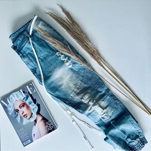 JEANS Light Blue Denim Distressed Joggers